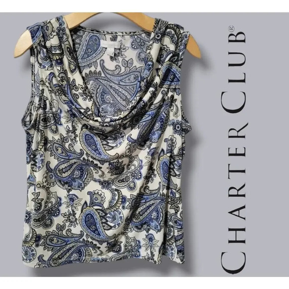 Charter Club women's bandanna print sleeveless draped neckline Blouse  - xl - Picture 6 of 6